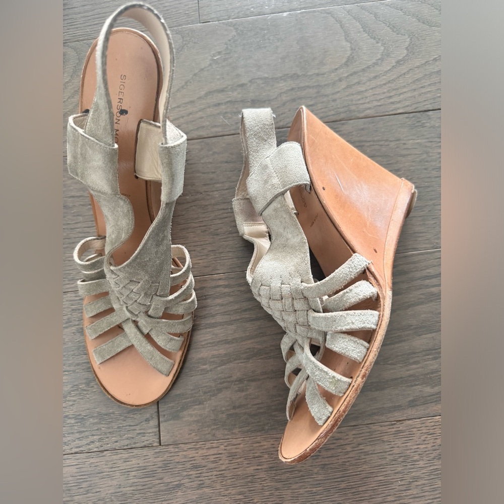 Sigerson morrison wedge sandals in suede and leather